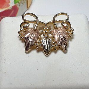 Estate Tri-Color Leaves & Grapes Vines Black Hills Gold 10Kt Gold Pendant #20293
